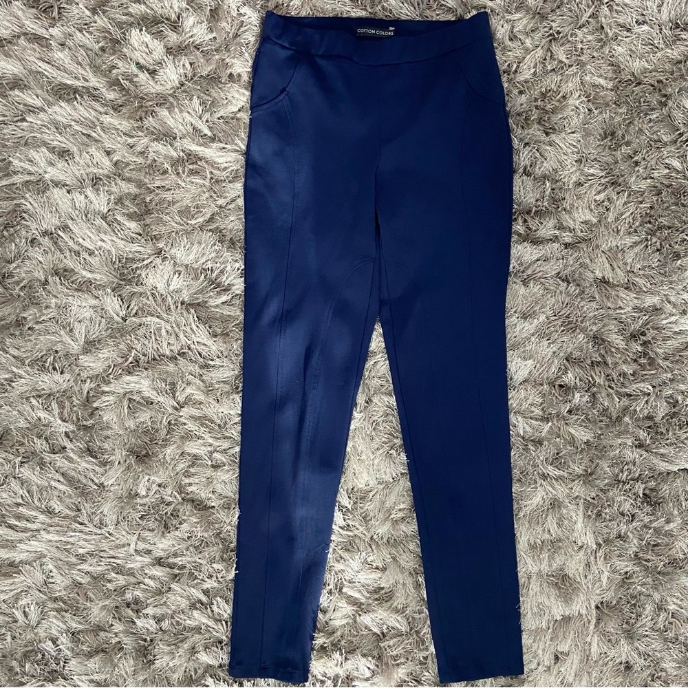 Cotton Colors women blue stretch knit pull on ankle pants. Size M. Used.